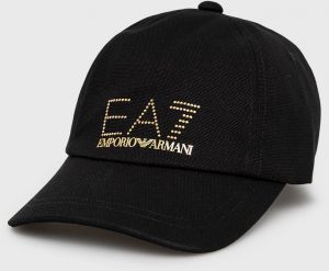 Bavlnená čiapka EA7 Emporio Armani čierna farba, s nášivkou