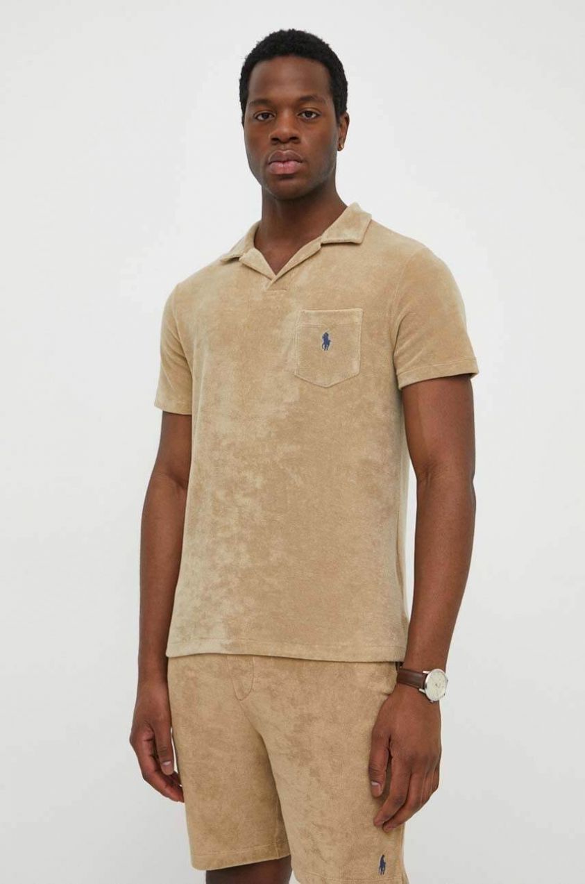 Polo tričko Polo Ralph Lauren pánsky, béžová farba, jednofarebný, 710901044