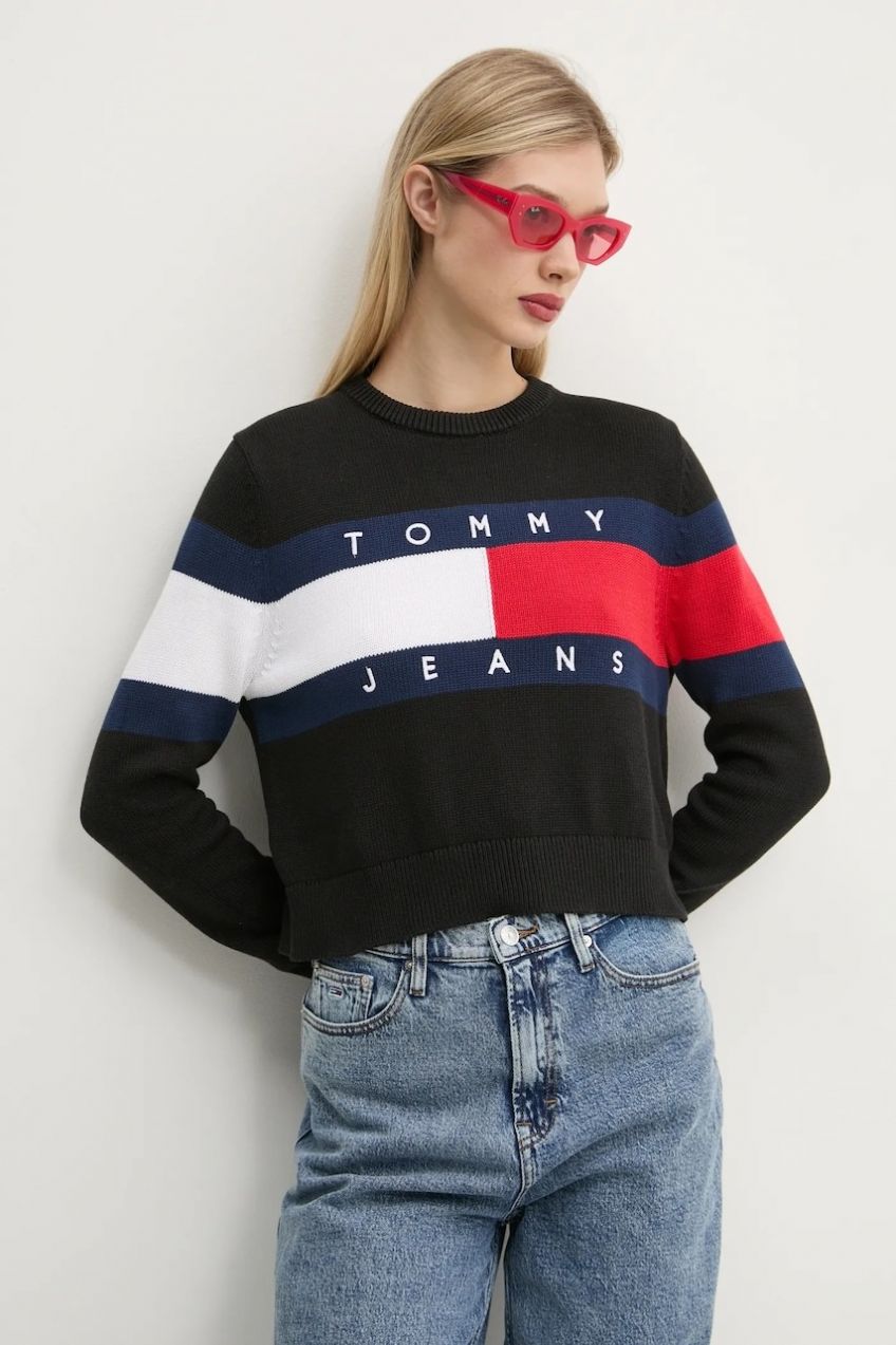 Bavlnený sveter Tommy Jeans čierna farba, DW0DW19335