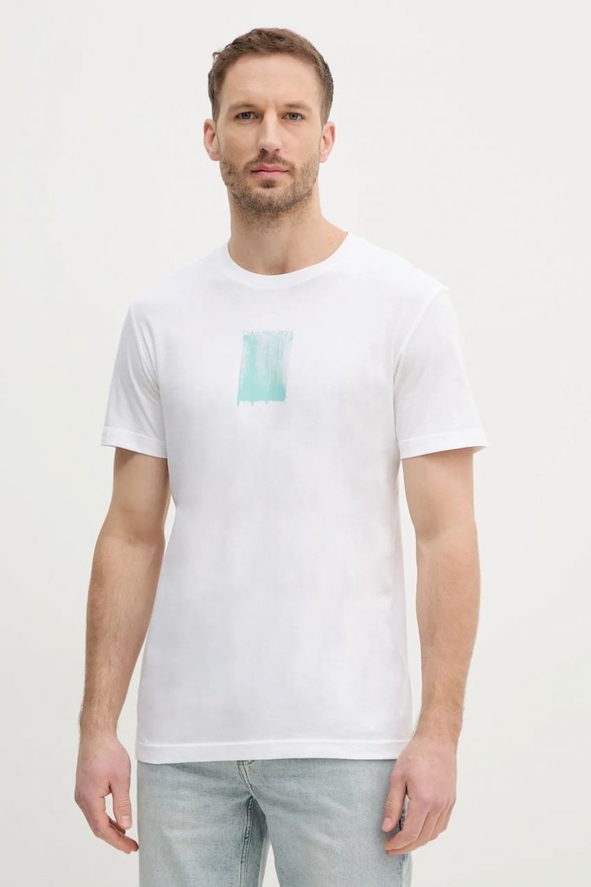 Bavlnené tričko Calvin Klein Jeans pánske, biela farba, s potlačou, J30J327522