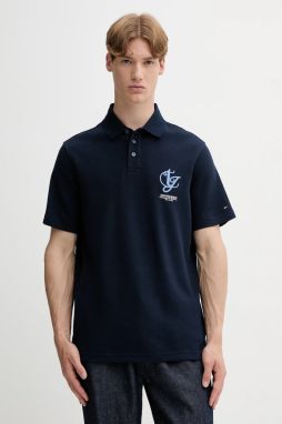 Bavlnené polo tričko Tommy Jeans tmavomodrá farba, s nášivkou, DM0DM21909