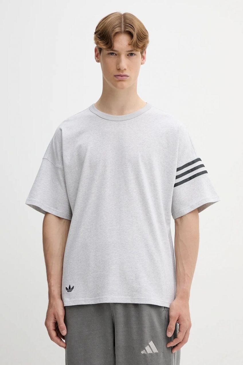Bavlnené tričko adidas Originals Neuclassics pánske, šedá farba, melanžová, HZ3699