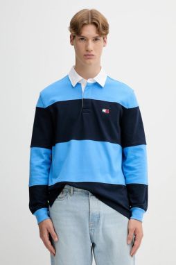 Bavlnené tričko s dlhým rukávom Tommy Jeans modrá farba, vzorované, DM0DM21665