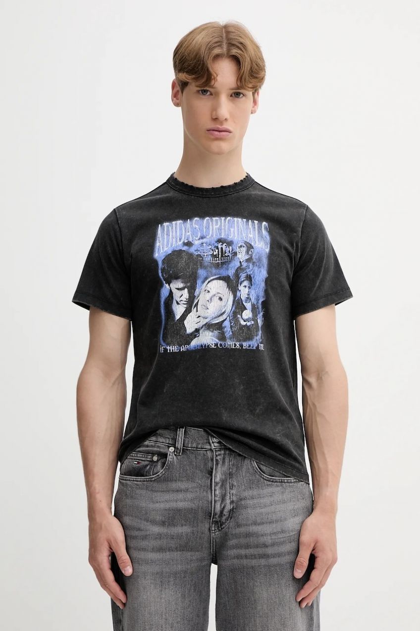 Bavlnené tričko adidas Originals Buffy Tee pánske, čierna farba, vzorované, JX1278
