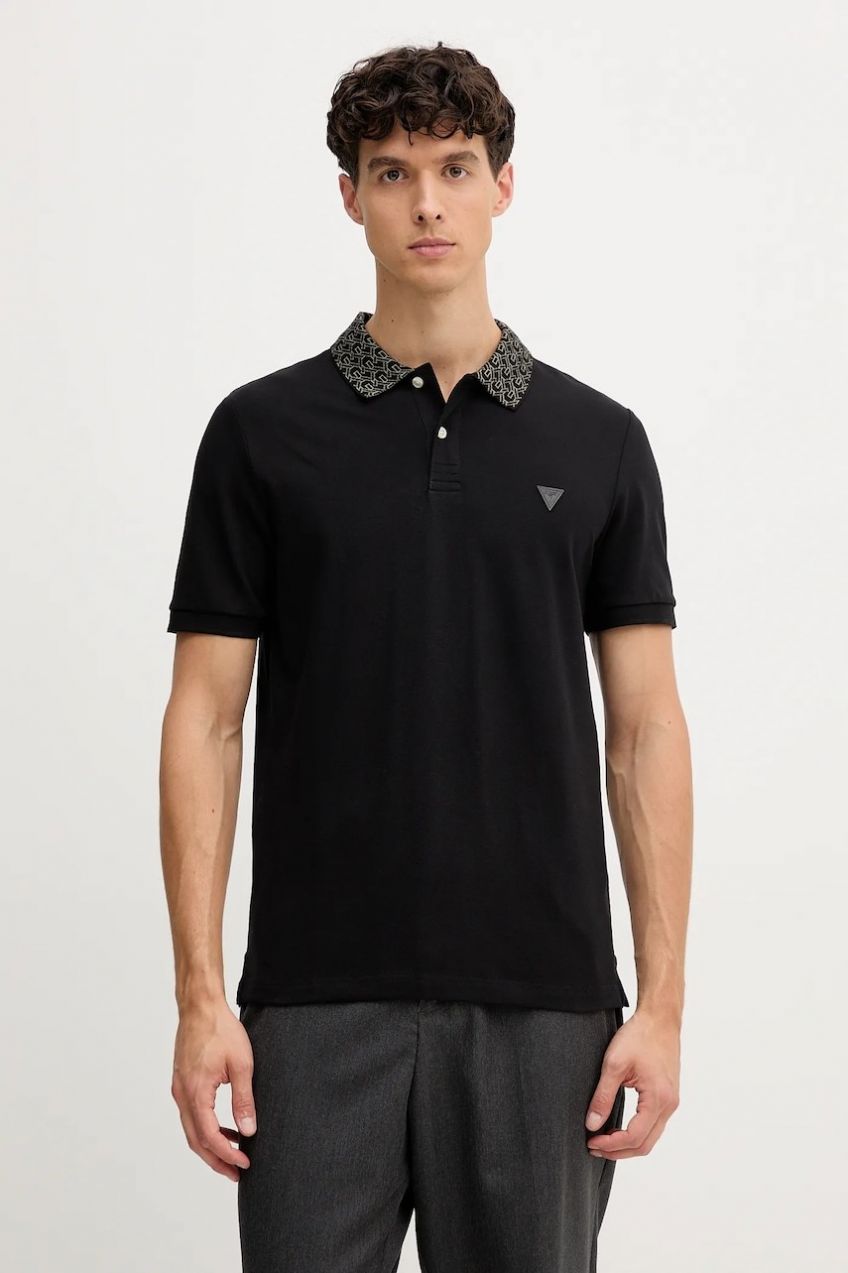 Polo tričko Guess LYLE pánske, čierna farba, jednofarebné, M5YP60 K7O64