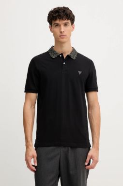Polo tričko Guess LYLE pánske, čierna farba, jednofarebné, M5YP60 K7O64
