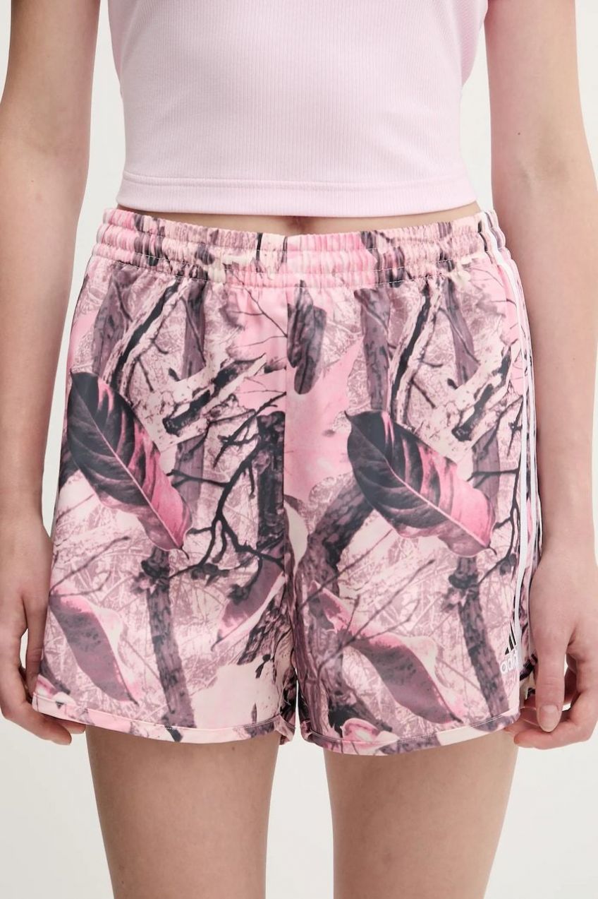 Šortky adidas Originals Satin Shorts ružová farba, vzorované, vysoký pás, KC8808