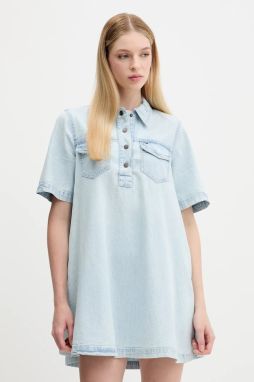 Rifľové šaty Tommy Jeans modrá farba, mini, rovný strih, DW0DW20519