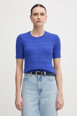 Bavlnený sveter Tommy Hilfiger tmavomodrá farba, tenký, WW0WW38744