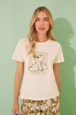 Pyžamo women'secret LILO & STITCH dámske, béžová farba, bavlnené, 3139906