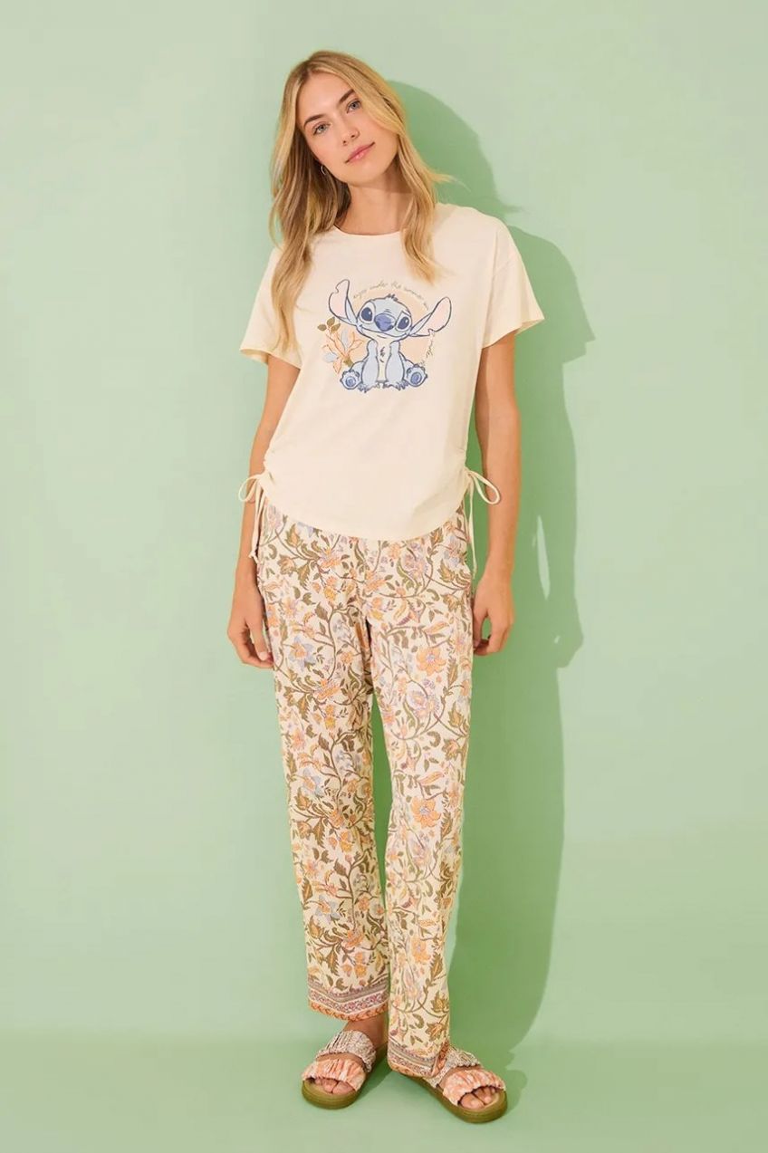Bavlnené pyžamo women'secret  LILO & STITCH béžová farba, bavlnené, 3139903