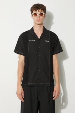 Bavlnená košeľa Filling Pieces Resort pánska, čierna farba, regular, 98733981861