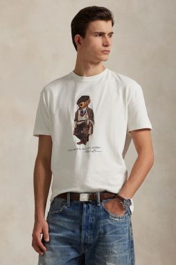 Bavlnené tričko Polo Ralph Lauren pánske, biela farba, s potlačou, 710P00085