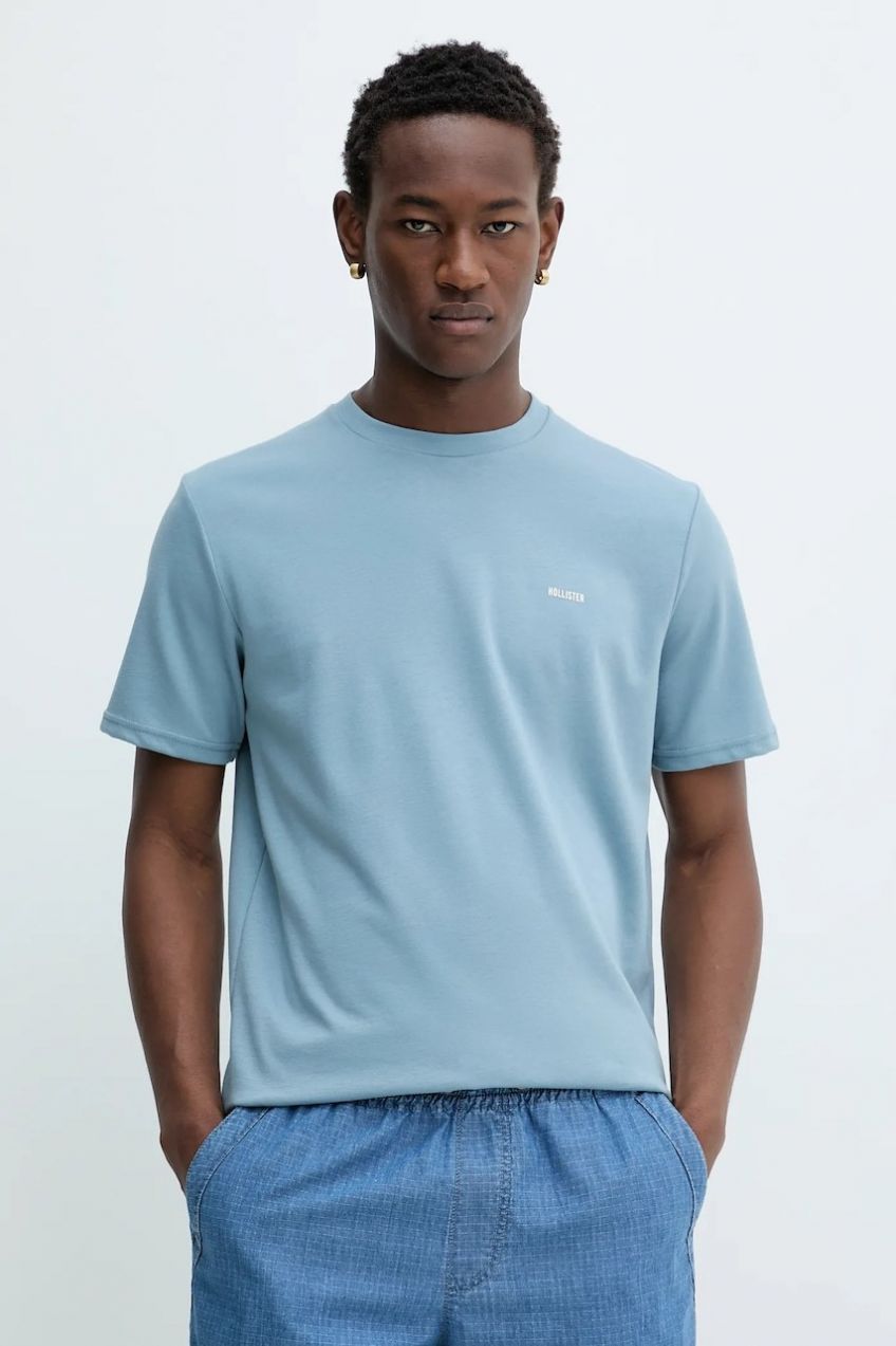 Tričko Hollister Co. pánske, modrá farba, jednofarebné, KI323-5499