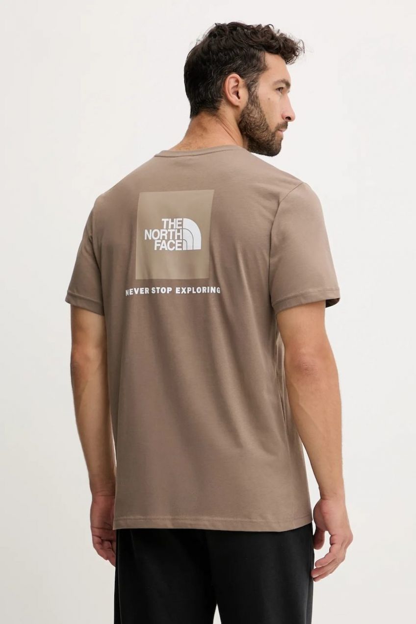 Bavlnené tričko The North Face Redbox pánske, hnedá farba, vzorované, NF0A87NPE1Q1