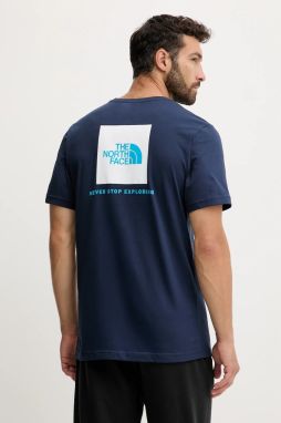 Bavlnené tričko The North Face Redbox pánske, modrá farba, vzorované, NF0A87NPI851