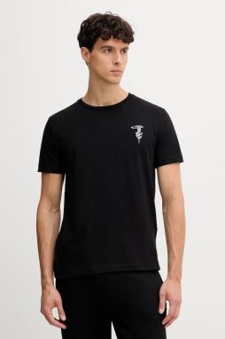 Bavlnené tričko Trussardi pánske, čierna farba, s nášivkou, G0278200050N