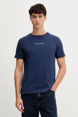 Bavlnené tričko Trussardi pánske, tmavomodrá farba, s nášivkou, G0308000054N