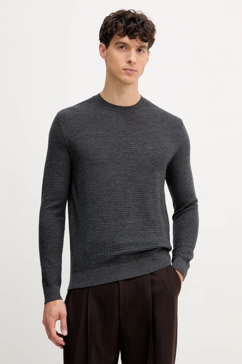 Vlnený sveter Emporio Armani šedá farba, ľahký, EM002196 AF13851