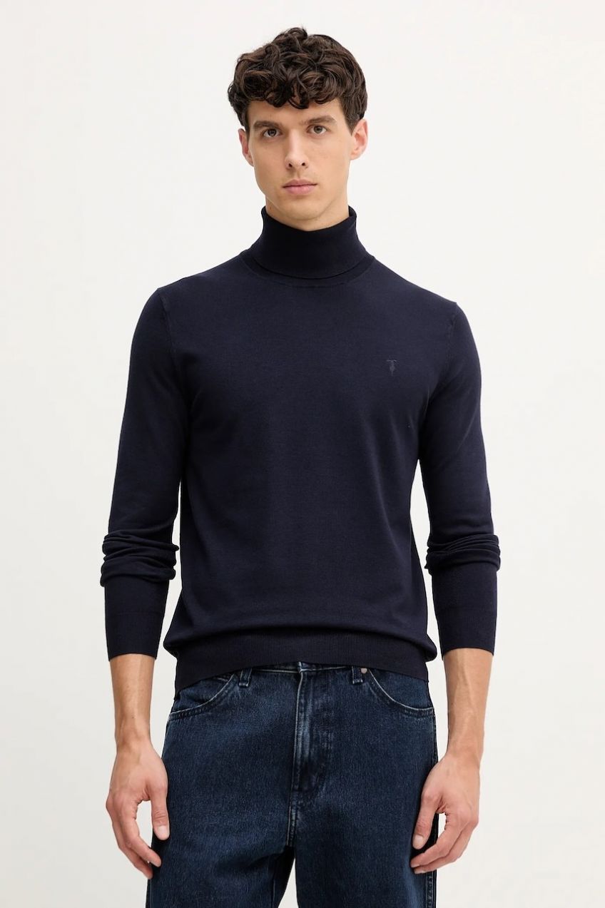 Sveter Trussardi tmavomodrá farba, ľahký, s rolákom, M0178000019N