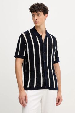 Bavlnená košeľa Tommy Hilfiger tmavomodrá farba, voľný strih, s klasickým golierom, MW0MW41225