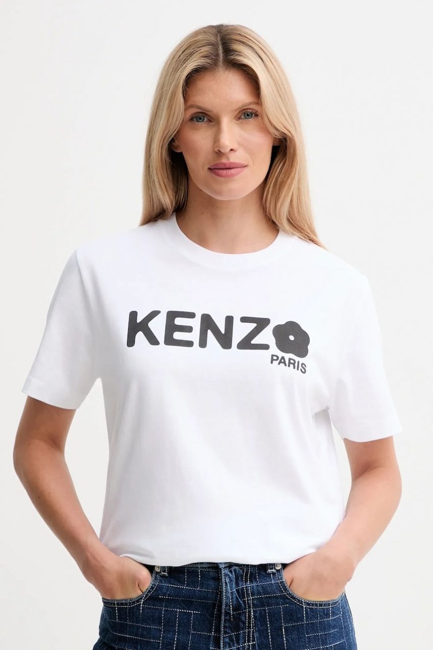 Bavlnené tričko Kenzo dámske, biela farba, FF52TS1574SO