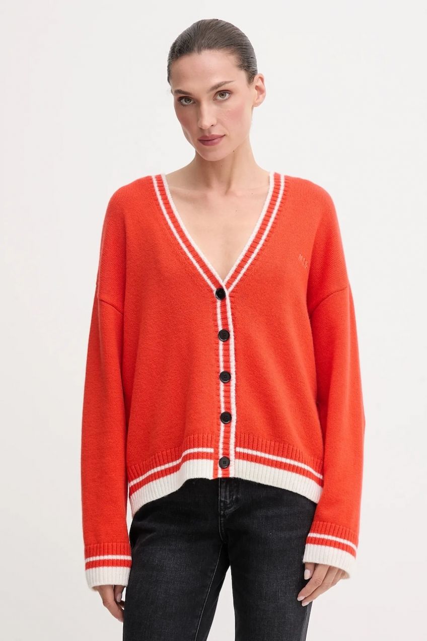 Vlnený kardigán MSGM oranžová farba, ľahký, 3941MDM218.257785