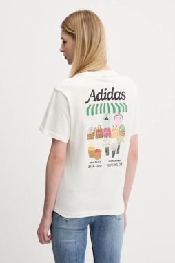 Bavlnené tričko adidas FARMMKT dámske, béžová farba, KB2485
