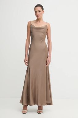 Šaty Bardot hnedá farba, maxi, priliehavé, 59709DB3