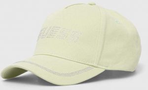 Bavlnená šiltovka Guess RHINESTONES zelená farba, s nášivkou, V4GZ00 WFKN0