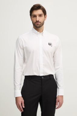 Košeľa Karl Lagerfeld pánska, biela farba, regular, s golierom button-down
