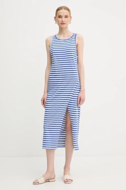 Bavlnené šaty United Colors of Benetton fialová farba, midi, rovný strih, 3W0C5V02F