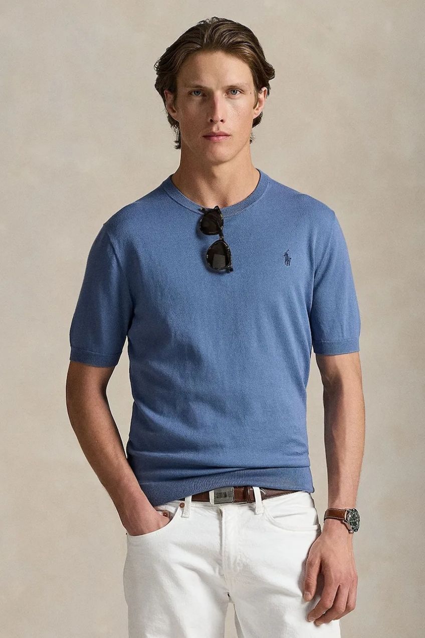 Bavlnené tričko Polo Ralph Lauren pánske, modrá farba, jednofarebné, 710980681