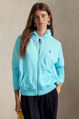 Mikina Polo Ralph Lauren tyrkysová farba, s kapucňou, jednofarebná, 211971693