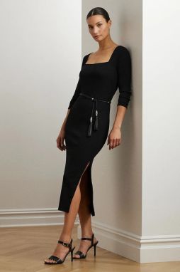 Šaty Lauren Ralph Lauren čierna farba, midi, priliehavé, 200978539