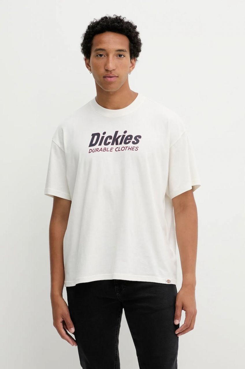 Bavlnené tričko Dickies pánske, béžová farba, vzorované, DK0A87YL