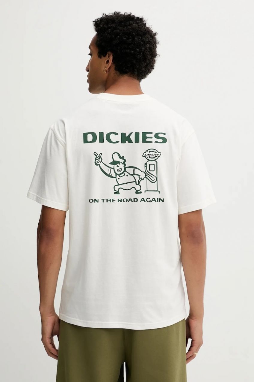 Bavlnené tričko Dickies pánske, béžová farba, vzorované, DK0A87QI