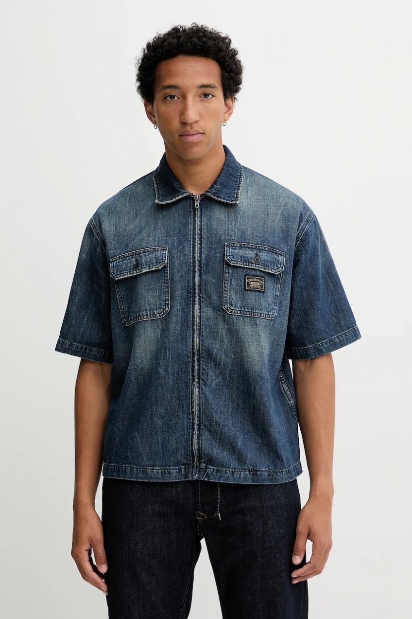 Rifľová košeľa Guess Originals modrá farba, voľný strih, s klasickým golierom, M5YH67 D5R0D