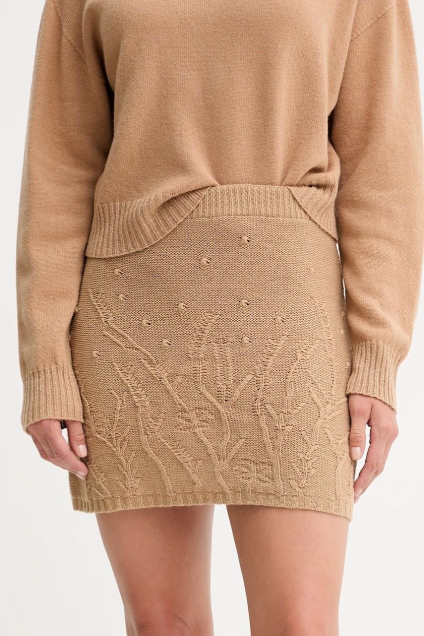 Sukňa s prímesou vlny Twinset hnedá farba, mini, puzdrová, 252TP3334