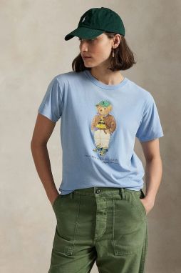 Bavlnené tričko Polo Ralph Lauren dámske, modrá farba, 211971730