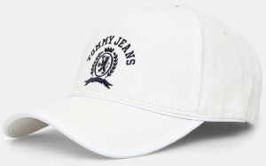 Bavlnená šiltovka Tommy Jeans biela farba, s nášivkou, AW0AW17315