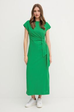 Bavlnené šaty Tommy Hilfiger zelená farba, maxi, rovný strih, WW0WW45159