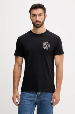 Bavlnené tričko Versace Jeans Couture pánske, čierna farba, s nášivkou, 79GAHT00 CJ00T