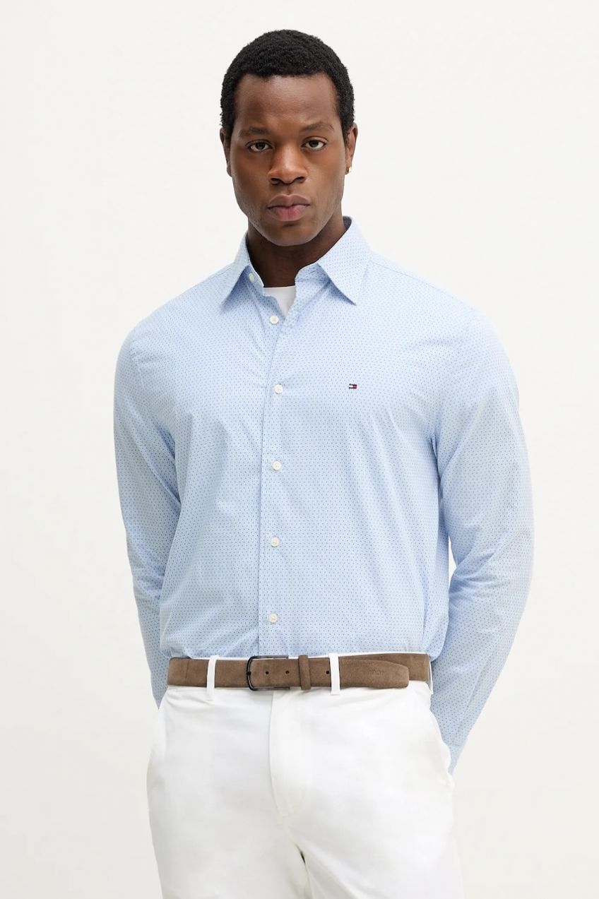 Bavlnená košeľa Tommy Hilfiger modrá farba, regular, s klasickým golierom, MW0MW39438