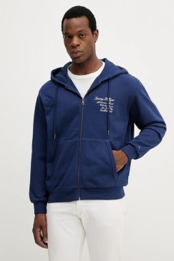 Bavlnená mikina Tommy Hilfiger tmavomodrá farba, s kapucňou, s nášivkou, MW0MW39683
