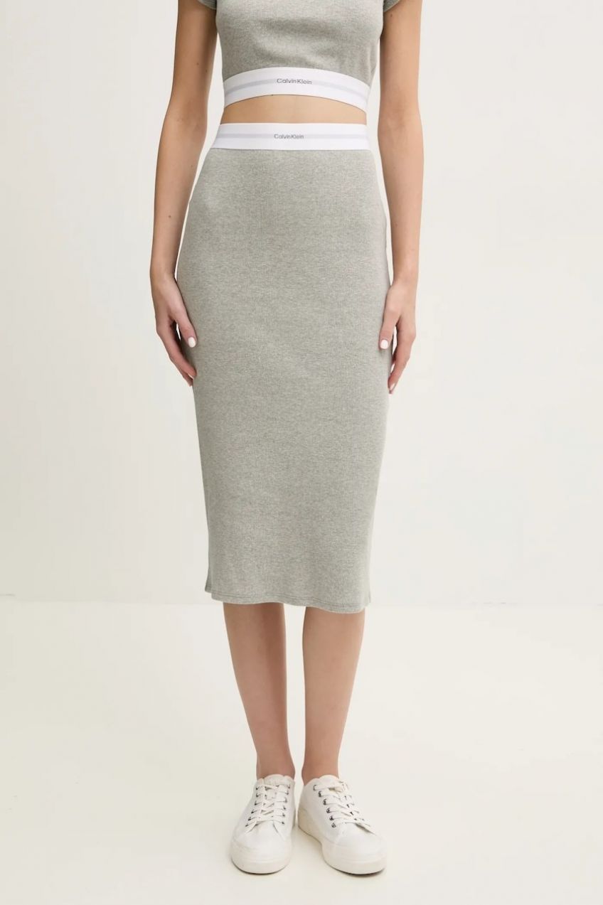 Sukňa lounge Calvin Klein Underwear šedá farba, midi, puzdrová, LV00QS7350