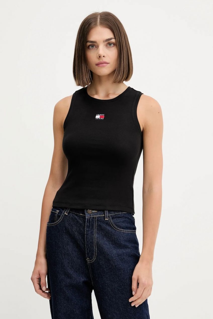 Top Tommy Jeans čierna farba, DW0DW20896