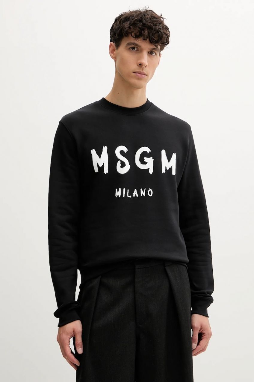 Bavlnená mikina MSGM čierna farba, s potlačou, 2000MM513.300001