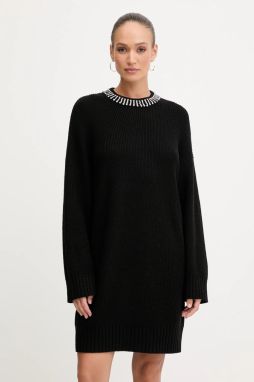Šaty s prímesou vlny Pinko čierna farba, midi, oversize, 105746 A2S4