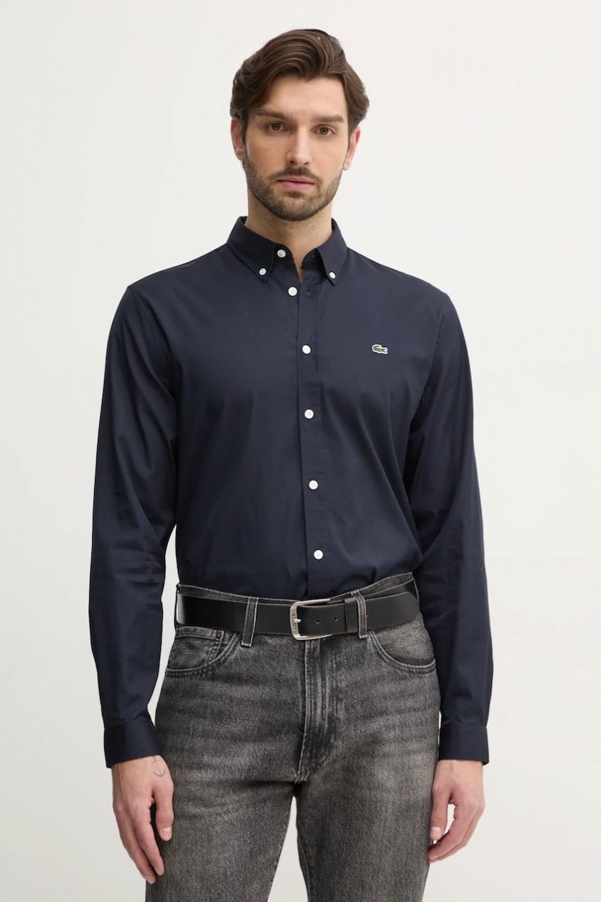 Bavlnená košeľa Lacoste pánska, biela farba, regular, s golierom button-down, CH2933